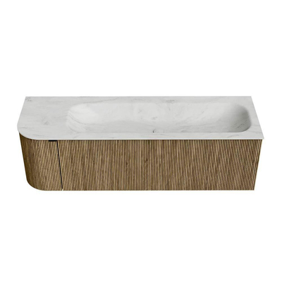Mondiaz KURVE-DLUX Badkamermeubelset - 145x46x40cm - 1 lade - 1 deur - wastafel solid surface - rechts - 1 kraangat - Dusk