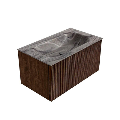 MONDIAZ KURVE-DLUX 80cm badmeubel kleur Walnut met 1 lade en 0 deuren. Wastafel BIG SMALL Midden 1 kraangat Sombra.