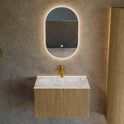 Mondiaz KURVE-DLUX Badkamermeubelset - 70x46x40cm - 1 lade - wastafel solid surface - midden - 1 kraangat - Dusk