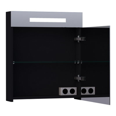 BRAUER Double Face Spiegelkast - 60x70x15cm - verlichting - geintegreerd - 1 rechtsdraaiende spiegeldeur - MDF - mat zwart