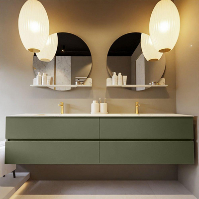 Mondiaz VICA-DLUX ensemble de meuble de salle de bain - 200cm - meuble sous-vasque armée - 4 tiroirs - lavabo encastré nuage double - 2 trous de robinet - version haute de 60cm - opalo