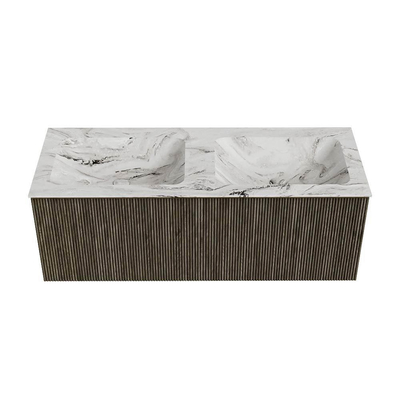 Mondiaz KURVE-DLUX Ensemble de meuble de salle de bains - 120x46x40cm - 1 tiroir - lavabo solid surface - double - 2 trous de robinet - Shadow