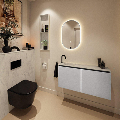 MONDIAZ TURE-DLUX Meuble toilette - 100cm - Plata - EDEN - vasque Opalo - position gauche - 1 trou de robinet