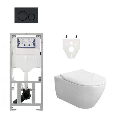 Villeroy & Boch Subway 2.0 DirectFlush CeramicPlus toiletset slimseat zitting - met Geberit reservoir en bedieningsplaat - mat zwart (wit)