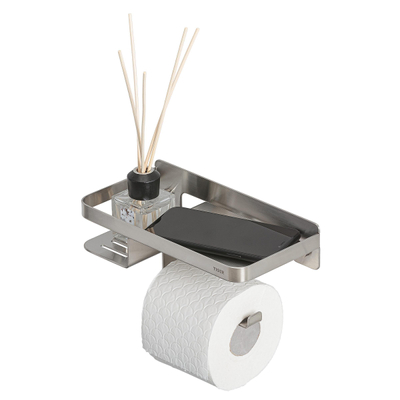 Tiger Caddy Toiletrolhouder met planchet RVS geborsteld