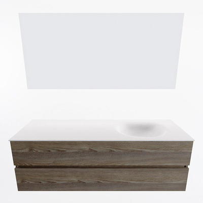 Mondiaz VICA ensemble de meuble de salle de bain - 150cm - meuble sous-vasque marron foncé gris - 2 tiroirs - lavabo lune droite - 1 trou de robinet - couleur talc - miroir LED - version XL 60cm de haut