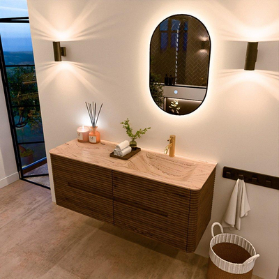 Mondiaz CIRO-DLUX Badkamermeubelset - 130x45x50cm - Solid surface wastafel Arena - 1 wasbak Rechts - 1 kraangat - 4 lades - Dusk