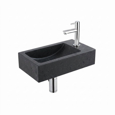 FugaFlow Eccelente Pietra ensemble de lavabo - 22x40x10cm - 1 trou de robinet - droite - pierre naturelle - robinet de lavabo chrome - foncé