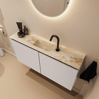 MONDIAZ TURE-DLUX Meuble de toilettes 100cm Linen. EDEN lavabo Frappe position milieu. Avec 1 trou de robinet.