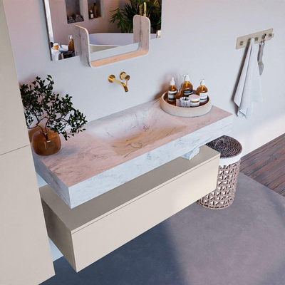 Mondiaz ALAN-DLUX Ensemble de meuble - 110cm - meuble Linen mat - 1 tiroir - Lavabo Cloud Opalo suspendu - vasque Centre - 0 trous de robinet