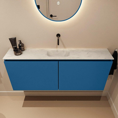 MONDIAZ TURE-DLUX meuble WC 120cm Jeans. EDEN lavabo Opalo position milieu. Sans trou de robinet.