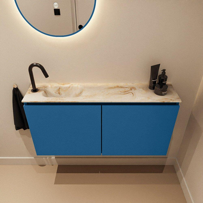 MONDIAZ TURE-DLUX meuble WC 100cm Jeans. EDEN lavabo Frappe position gauche. Avec 1 trou de robinet.