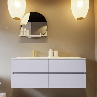 Mondiaz VICA-DLUX Ensemble de meuble de salle de bain - 130cm - meuble sous-vasque cale - 4 tiroirs - lavabo encastré cloud gauche - 1 trou de robinet - version haute de 60cm - opalo