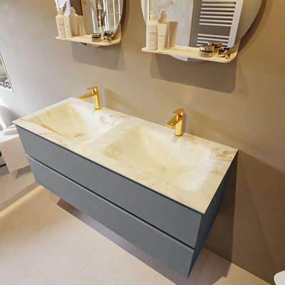 Mondiaz VICA-DLUX Ensemble de meuble de salle de bain - 120cm - meuble sous-vasque plata - 2 tiroirs - lavabo encastrée cloud double - 2 trous de robinet - version haute de 60cm - frape