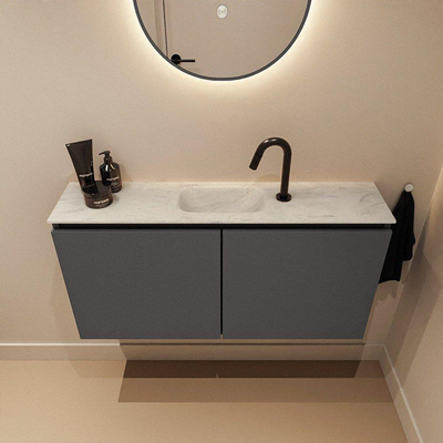 MONDIAZ TURE-DLUX Meuble de toilettes 100 cm Dark Grey. EDEN vasque Opalo position milieu. Avec 1 trou de robinet.