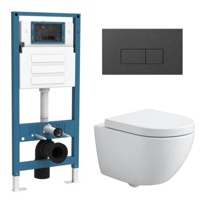 QeramiQ Dely Swirl Compact Ensemble WC - réservoir encastré QeramiQ flush - abattant 25 mm - plaque de commande en plastique anthracite mat - boutons rectangulaires - blanc mat