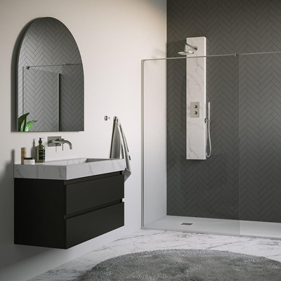 BRAUER Brushed Edition thermostatisch douchepaneel – Ø20 cm hoofddouche – gebogen wandarm – staafhanddouche – calacatta gold