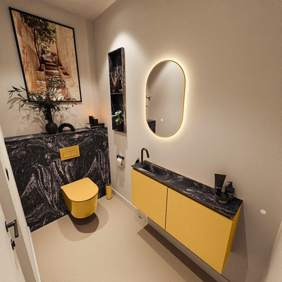 MONDIAZ TURE-DLUX 100cm toiletmeubel Ocher. EDEN wastafel Lava positie links. Met 1 kraangat.