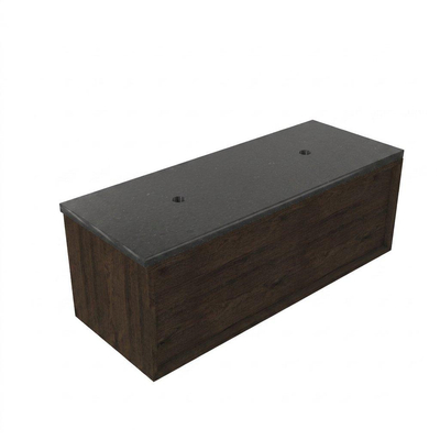 Saniclass Holz Frame Ensemble de meubles de salle de bains - 120x45x43cm - vasque en basalte Noche polie - 1 vasque - sans trou de robinet - 1 tiroir - chêne charcoal mat (bois)