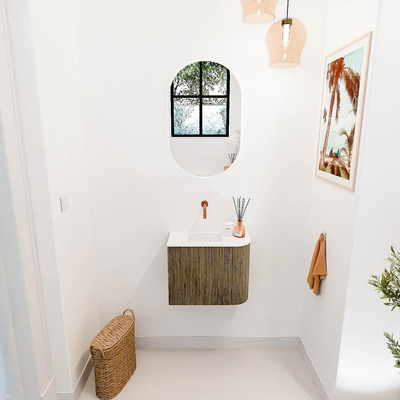 Mondiaz JOYA 51.6cm toiletmeubel - ronding rechts kleur Dusk - Wastafel FAYE positie Links Zonder kraangat kleur Talc.