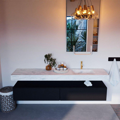 MONDIAZ ALAN - DLUX Badkamermeubelset - 200cm - onderkast - Urban - 2 lades - vrijhangende wastafel - wasbak rechts - 1 kraangat - Opalo