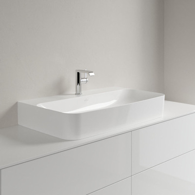 Villeroy & Boch finion wastafel onderzijde - geslepen - 1 kraangat - 80x47cm CeramicPlus - met verdekte overloop - White Alpine (glans wit)
