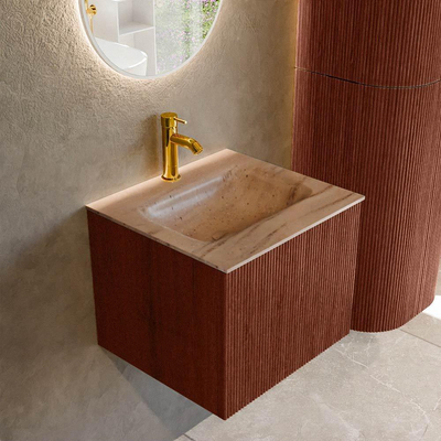 MONDIAZ KURVE-DLUX Meuble de salle de bains 50cm couleur Ruby avec 1 tiroir et 0 porte. Lavabo GRUNNE Central 1 trou de robinet Saba.