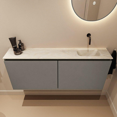 MONDIAZ TURE-DLUX meuble WC 120cm Smoke. EDEN lavabo Ostra position droite. Sans trou de robinet.