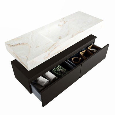 Mondiaz ALAN-DLUX Ensemble de meuble - 130cm - meuble Urban mat - 2 tiroirs - Lavabo Cloud Frappe suspendu - vasque Centre - 1 trou de robinet
