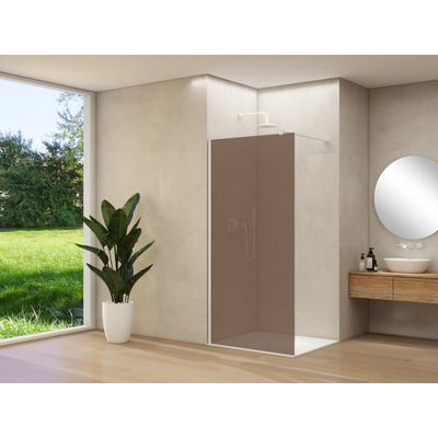 Van Rijn Products ST01 vaste wand - 118x200cm - brons rookglas - - dikte 8mm - stabilisatiestang - muurprofiel - Wit