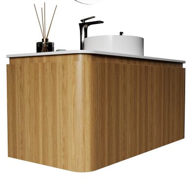 Saniclass Terra Badmeubelset - 100cm - 2 lades - afgeronde hoeken - topblad solid surface - sandwood (licht eiken)
