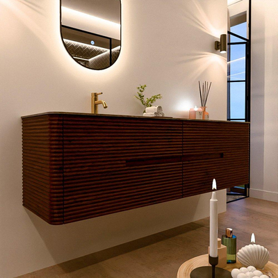 Mondiaz CIRO-DLUX Badkamermeubelset - 170x45x50cm - Solid surface wastafel Sombra - 1 wasbak Links - 1 kraangat - 4 lades - Ruby