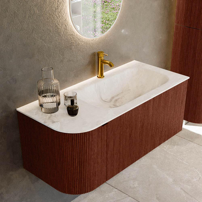 Mondiaz KURVE-DLUX Ensemble de meubles de salle de bains - 105x46x40cm - 1 tiroir - 1 porte - lavabo solid surface - droit - 1 trou de robinet - Ruby