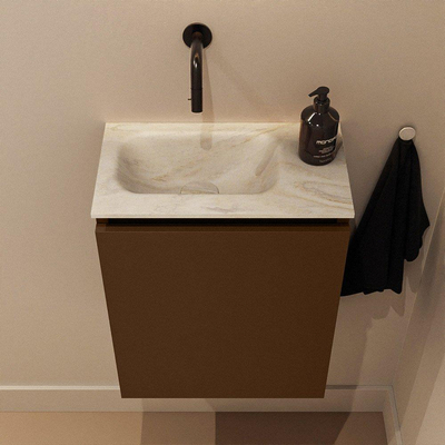 MONDIAZ TURE-DLUX Meuble toilette - 40cm - Rust - EDEN - vasque Ostra - position gauche - sans trou de robinet