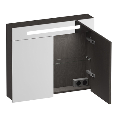 BRAUER Promise spiegelkast – 80x70x15 cm – directe LED boven – 2 deuren – Timber Anthracite