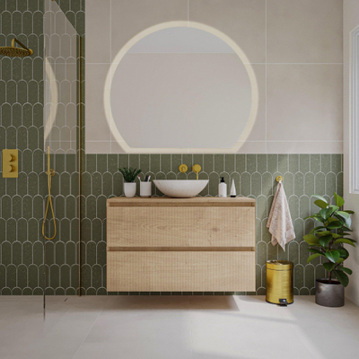 Saniclass Holz Atelier Meuble sous lavabo de salle de bains - 100x45x60cm - 2 tiroirs - Chêne naturel