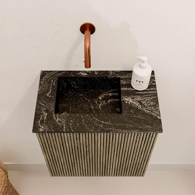 Mondiaz JOYA-DLUX 40cm toiletmeubel - kleur Dusk - Wastafel FAYE positie Links Zonder kraangat kleur Lava.