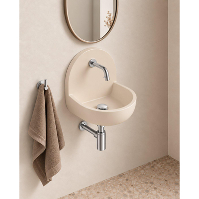 Saniclass Fuente fonteinset – halfrond – 46.5x35x43.2 cm – solid surface crème – kraan RVS