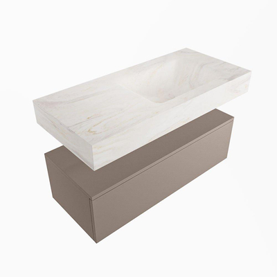 Mondiaz ALAN-DLUX Ensemble de meuble - 100cm - meuble Smoke mat - 1 tiroir - Lavabo Cloud Ostra suspendu - vasque Droite - 0 trous de robinet