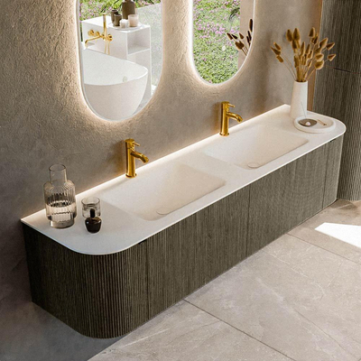Mondiaz KURVE Badkamermeubelset - 180x46x40cm - 2 lade - 2 deuren - wastafel solid surface - dubbel - 2 kraangaten - Shadow