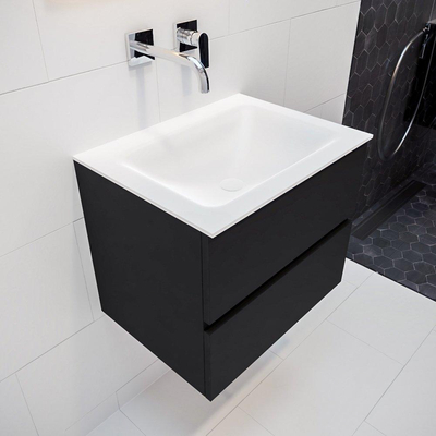 MONDIAZ VICA Badkamermeubelset - 60cm - 2 lades - wasbak Cloud midden - 0 kraangaten - solid surface urban