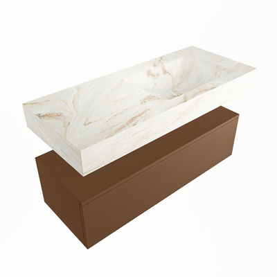 Mondiaz ALAN-DLUX Ensemble de meuble - 110cm - meuble Rust mat - 1 tiroir - Lavabo Cloud Frappe suspendu - vasque Droite - 1 trou de robinet