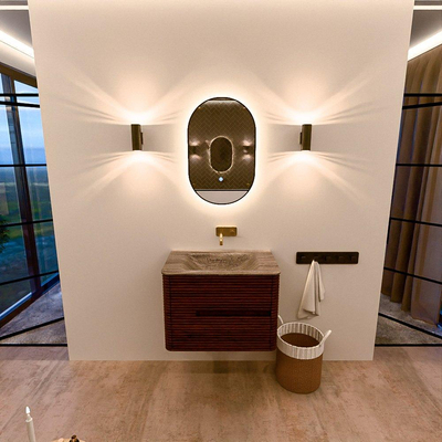 Mondiaz CIRO-DLUX Badkamermeubelset - 70x45x50cm - Solid surface wastafel Oza - 1 wasbak Midden - zonder kraangaten - 2 lades - Ruby