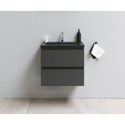Basic Bella Meuble salle de bains avec lavabo acrylique Noir 60x55x46cm 1 trou de robinet Anthracite mat