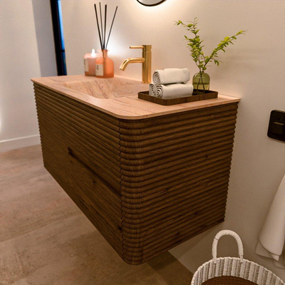 Mondiaz CIRO-DLUX Badkamermeubelset - 100x45x50cm - Solid surface wastafel Saba - 1 wasbak Midden - 1 kraangat - 2 lades - Dusk