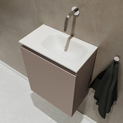 MONDIAZ TURE Toiletmeubel 40x23x50cm met 0 kraangaten 1 deuren smoke mat Wastafel Eden rechts Solid Surface Wit