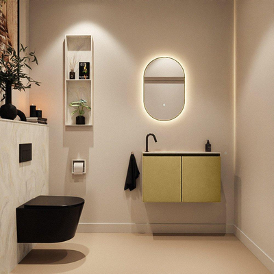 MONDIAZ TURE-DLUX Meuble toilette - 80cm - Oro - EDEN - vasque Ostra - position gauche - 1 trou de robinet