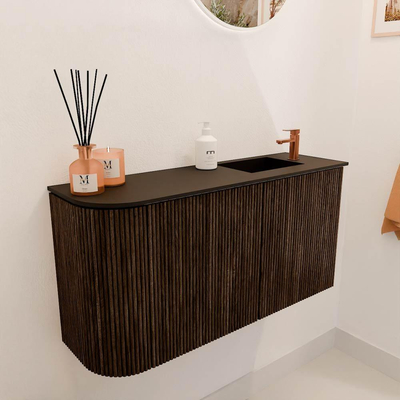 Mondiaz JOYA 81.6cm meuble de toilette - arrondi gauche couleur Walnut - Vasque FAYE position Droite 1 trou de robinet couleur Urban.