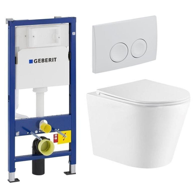 QeramiQ Dely Pack WC avec bâti-support Geberit UP100, plaque de commande blanche et cuvette avec abattant Blanc brillant