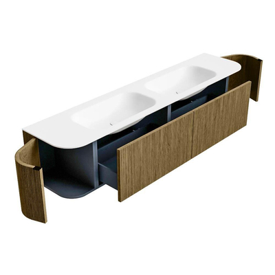 Mondiaz KURVE Badkamermeubelset - 200x46x40cm - 2 lade - 2 deuren - wastafel solid surface - dubbel - zonder kraangat - Dusk